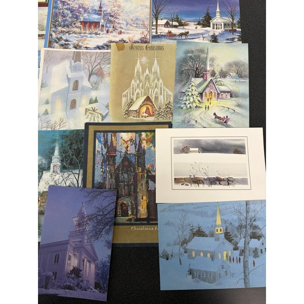 Vintage Christmas Cards Fronts ONLY Churches Cathedrals Scrapbooking Crafts 50+